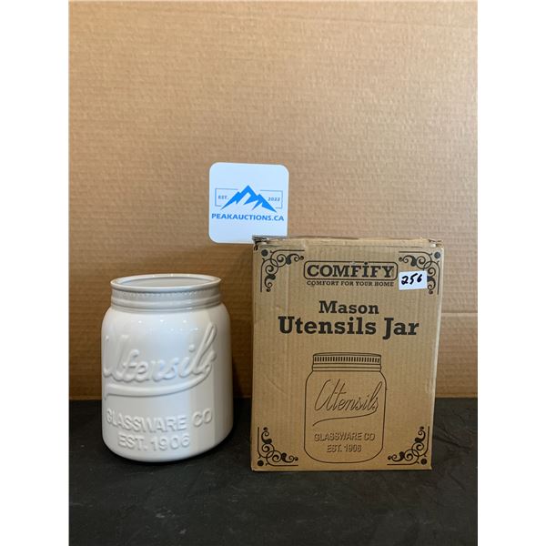 White Utensils Mason Jar