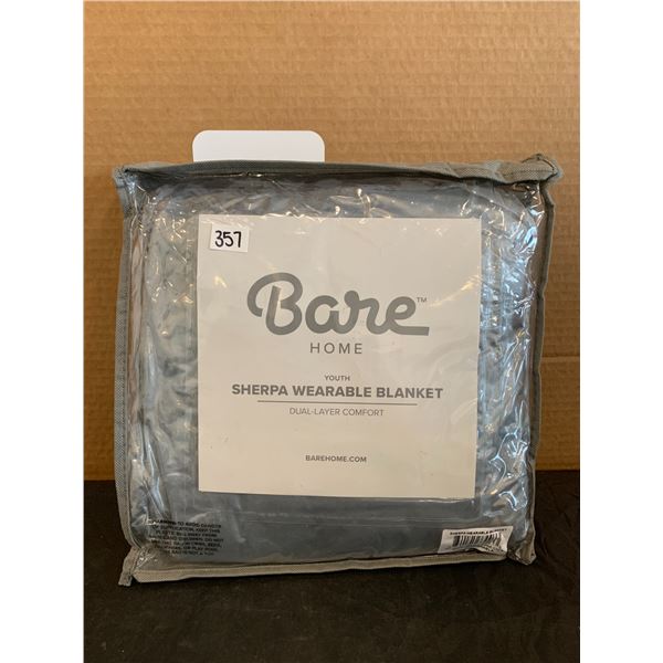 Bare Home Youth Grey Sherpa Wearable Blanket Dual-Layer Comfort