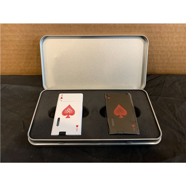 Set of 2 Ace of Spades Butane Lighters White and Black