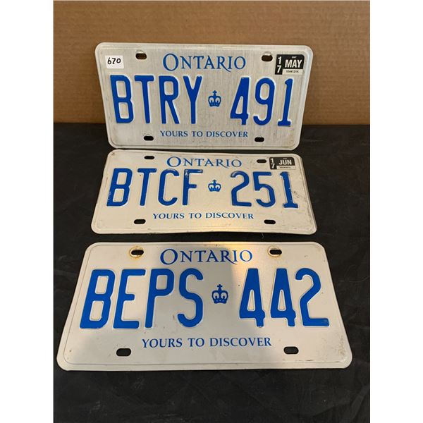 Lot of 3 Ontario License Plates