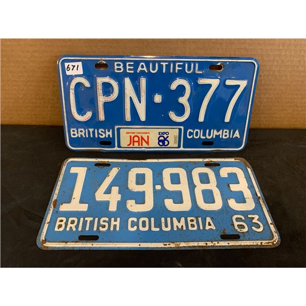 Lot of 2 British Columbia License Plates