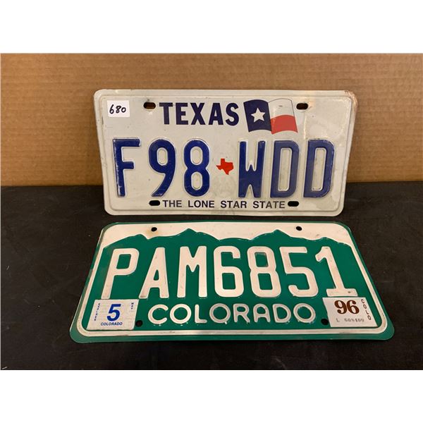 Lot of 2 Colorado / Texas License Plates