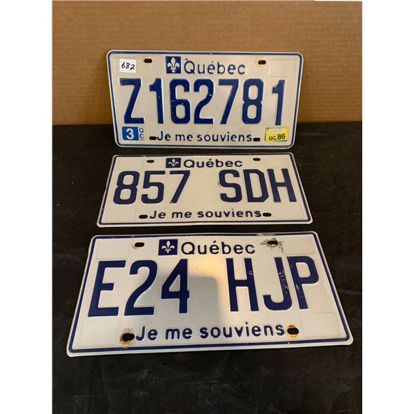Lot of 3 Quebec License Plates
