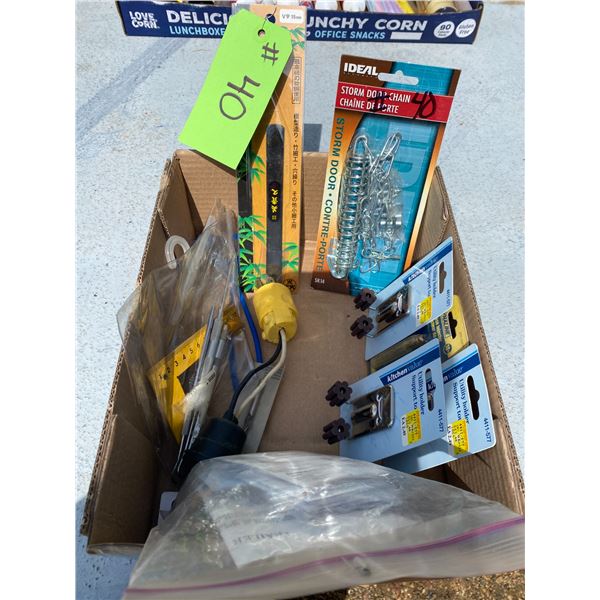 Misc. storm door chain, utility holders, small clamps