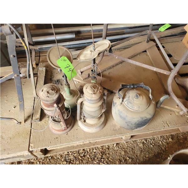 4- Oils burning lanterns & 1-kettle