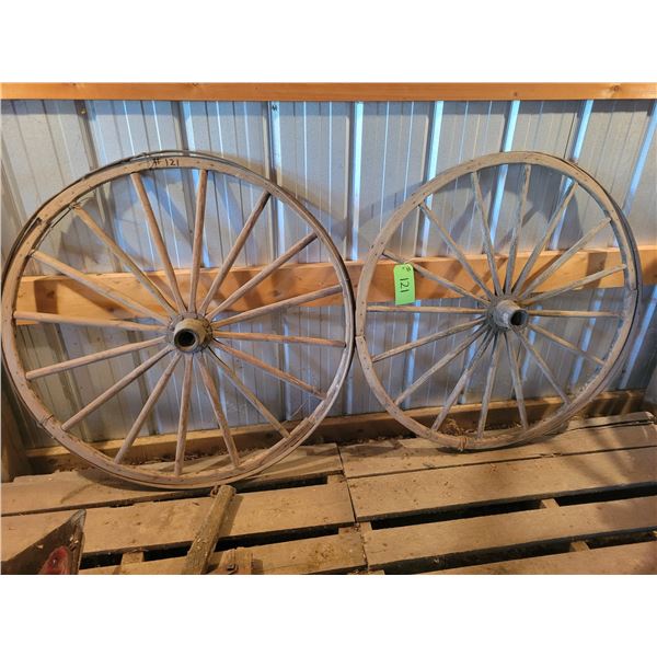2- Wood wagon wheels, approx. 38.5in.