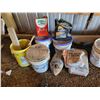 Image 2 : Qty of concrete parging mix, oils, varsols, thinners, oil pan & misc.