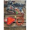 Image 1 : Pallet of ext. cords, shop vac. Jacks, grease gun & slow moving sign