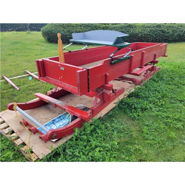 Red horse drawn sleigh c/w drawbar, eveners