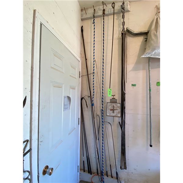 Qty of whips, calf puller, dairy scale