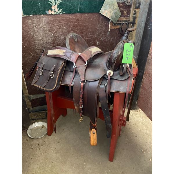 Western roping saddle, 14in. Seat c/w stand & saddle bags