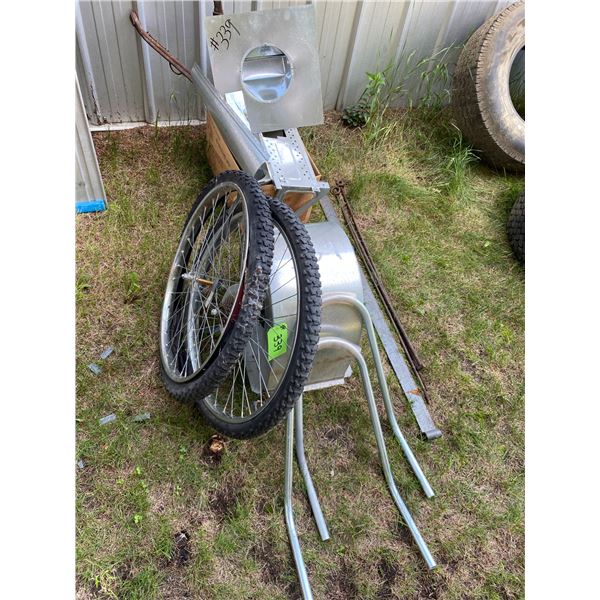 Blower motor, bike tires, 2- hams, scrap steel