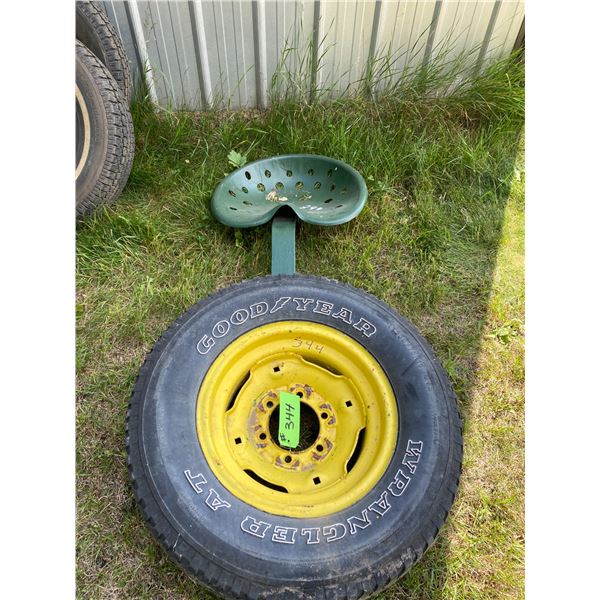 Goodyear wrangler 235-75R15 c/w 6-bolt rim & tractor seat