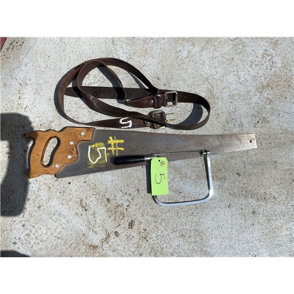 2- Leather belts, handsaw & scroll fret saw