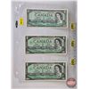 Image 1 : Canada $1 Bills (3): - 1954 Beattie/Rasminsky #VZ0012824 - 1967 Beattie/Rasminsky #OO4762514 - 1967 