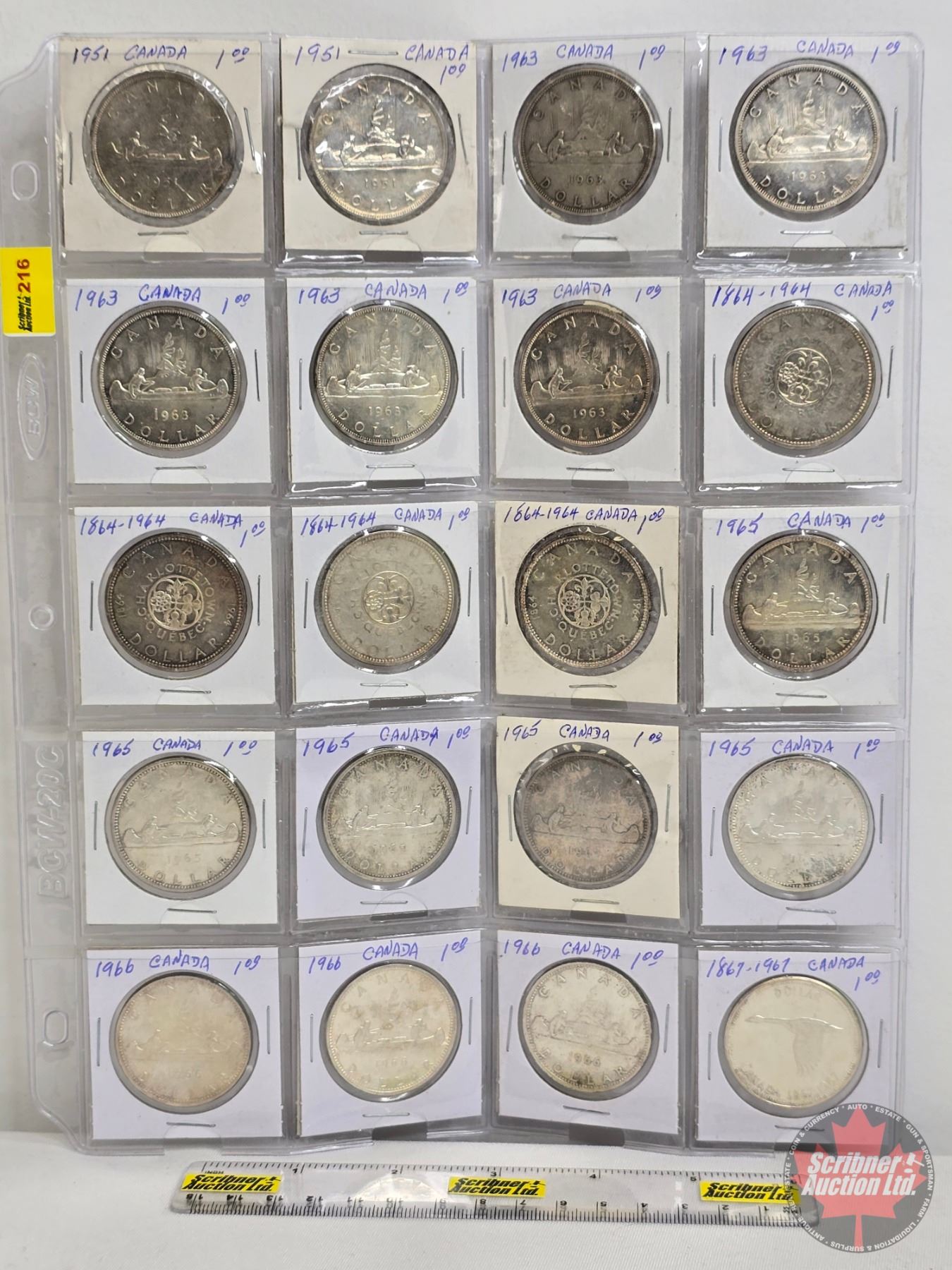 Canadian Coin Collection Sheets Canada Silver Dollar Collection (Sheet of 20): - (2) 1951 - (5) 1963 ...