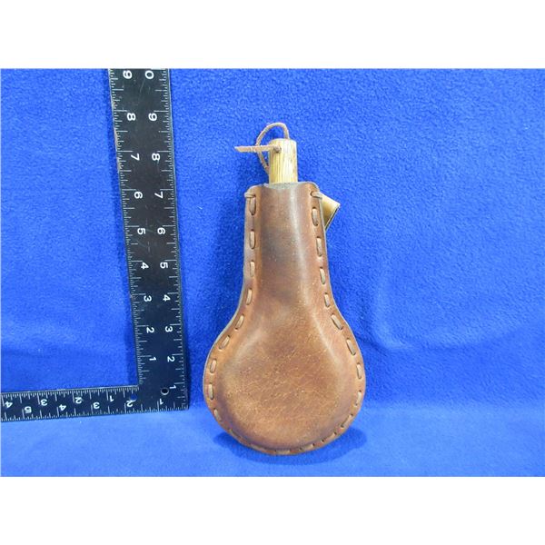 Leather Powder/Shot Flask with Wood Stopper