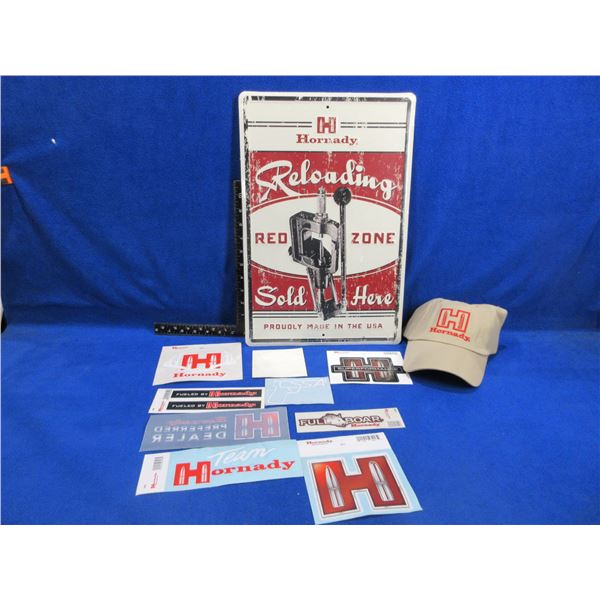 Lot of Misc. Hornady - Sign 18" x 12", Hat and Stickers