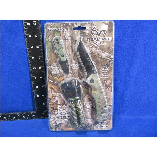 NEW - Realtree Xtra Combo Pack 2 Knife Set w/ Sheath