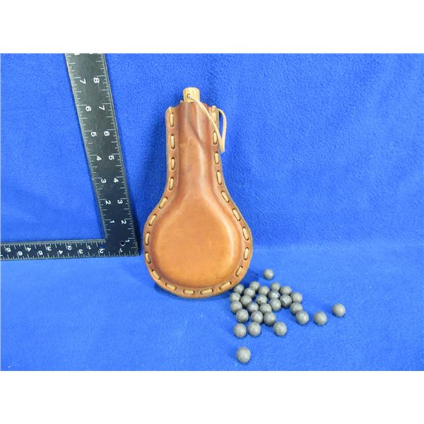 Leather Powder/Shot Flask with Wood Stopper