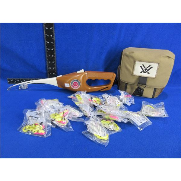 Vintage Pocket Fisherman, Vortex Bino Case and Earplugs