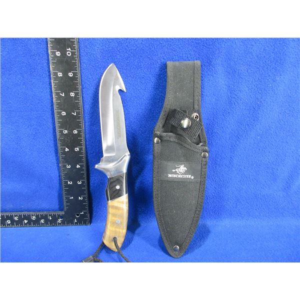 Winchester Fixed Blade Gut Hook Burl Wood Hunting Knife