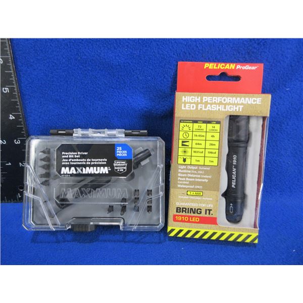 25 Piece Screwdriver Set and Pelican 1910 LED Flashlight