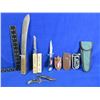 Image 1 : 4 Assorted Knives, Machete (10" Blade) & 3 Extra Sheaths
