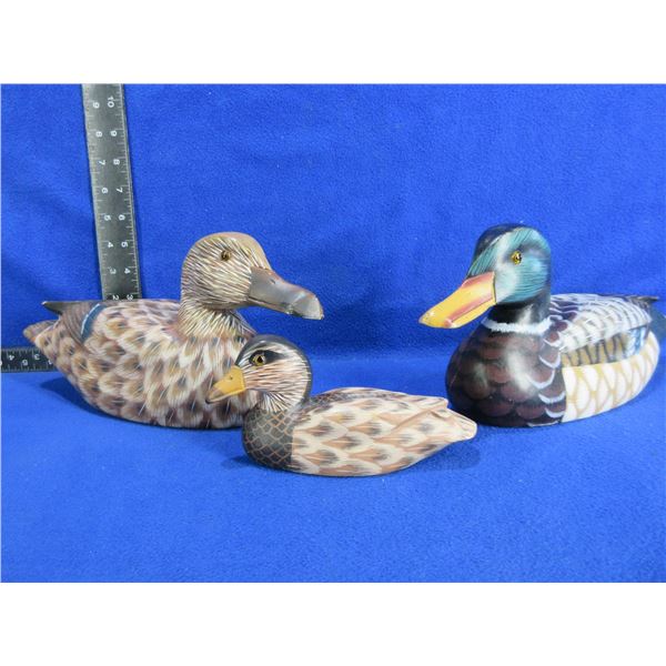 3 Wood Mallard Ducks - Appear Hand Painted