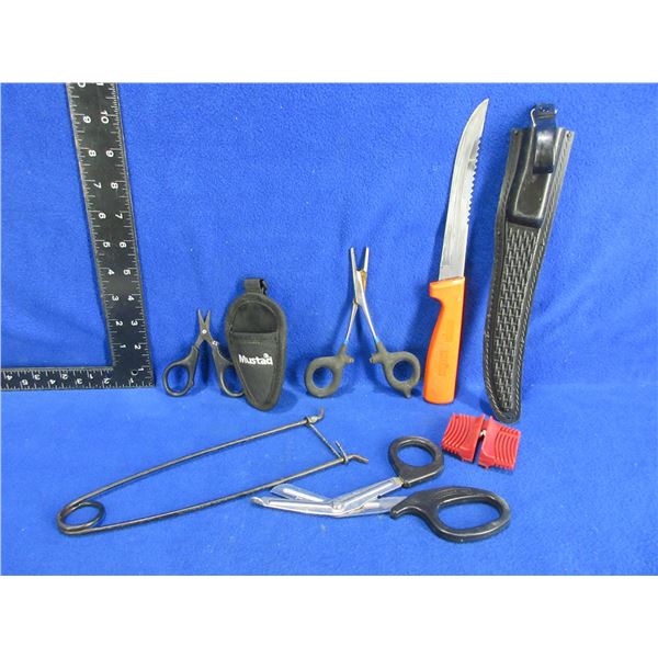 Lot of Misc. Fishing Tools - Fillet Knife, Forceps, Scissors