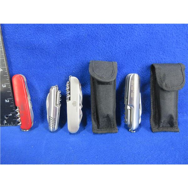 4 Swiss Style Folding Pocket Knives - 2 Have Sheaths