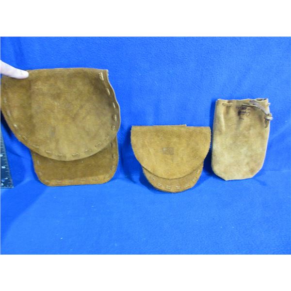 2 Leather Possibles Bags (Small, Large), Lead Ball Pouch