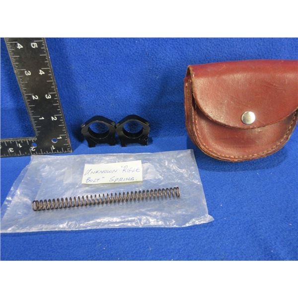 1" Rings, Leather Pouch and Unknown Rifle Bolt Spring