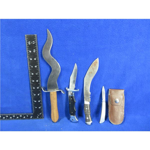 Small Kukri Knife, Kris Style Dagger, 2 Folding Lock Knives