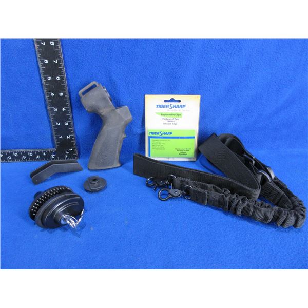 Lot of Misc. - Shotgun Pistol Grip, Lock, Blades, Sling.