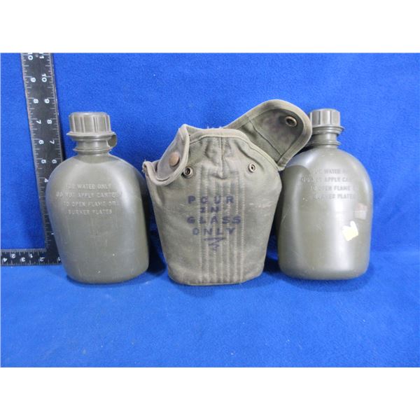 2 US Military Plastic Canteens - 1 Has a Carry Pouch