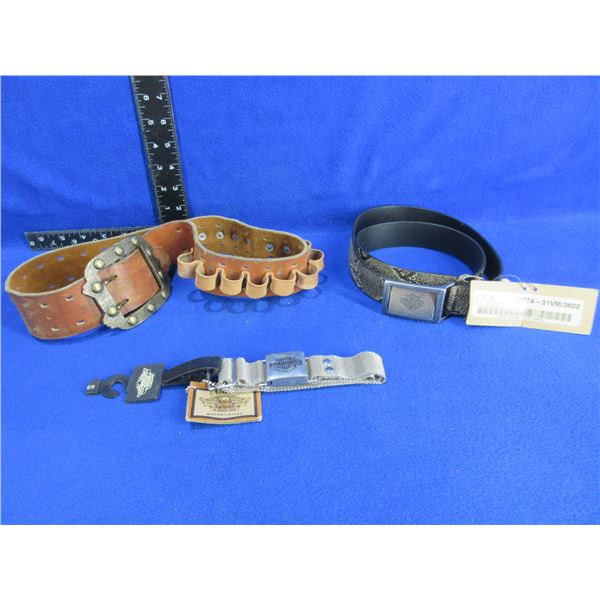 Leather Ammo Belt and 2 Harley Davidson Belts