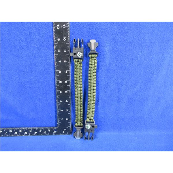 NEW - 2 Paracord Bracelets with Compass, Whistle & Flint