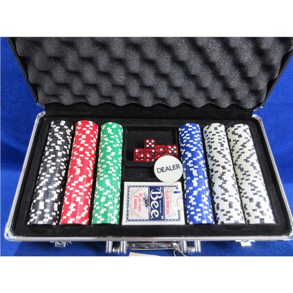 Poker Chip Set with Dice and Cards in Case