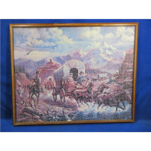 Framed Covered Wagon Puzzle Style Print - PICK UP ONLY
