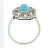 Image 8 : Antique Victorian 18k Gold Oval Cabochon Turquoise w/ Mine Cut Diamond Halo Ring
