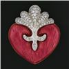 Image 2 : Boris LeBeau 18K TT Gold Deep Pink Enamel w/ Diamond Textured Heart Pin Brooch
