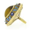 Image 6 : Vintage 14k Gold Bezel Tiger's Eye LARGE Oval Floral Enamel Filigree Frame Ring