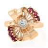 Image 4 : Vintage Retro 14K Rose Gold Old Cut Diamond & Red Stone Polished Bow Ribbon Ring