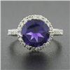 Image 2 : 14K White Gold 4.1 ctw Royal Purple Amethyst Solitaire w/ Round Diamond Halo Rin