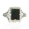 Image 4 : Antique Art Deco 14k White Gold Bloodstone Detailed Open Filigree Solitaire Ring
