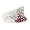 Image 5 : Italian 14k White Gold Pink Sapphire & Diamond Wavy Design Wide Cigar Band Ring