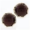 Vintage 14k Gold Large Domed Cabochon Carnelian Button Earrings & Detailed Frame
