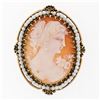 Large Vintage 14k Yellow Gold Carved Shell Cameo Pearl Frame Halo Brooch Pendant