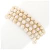 Image 4 : Vintage 14k Gold Large Angel Skin Coral 4 Strand 5.2-5.7mm Bead Wide Bracelet